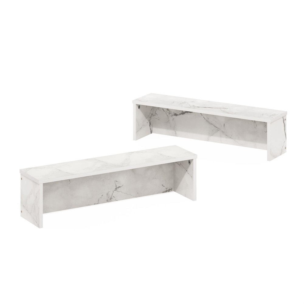 Helena 23-Inch Kitchen Counter Stackable Organizer Shelf, Marble White, Set of 2. Picture 1
