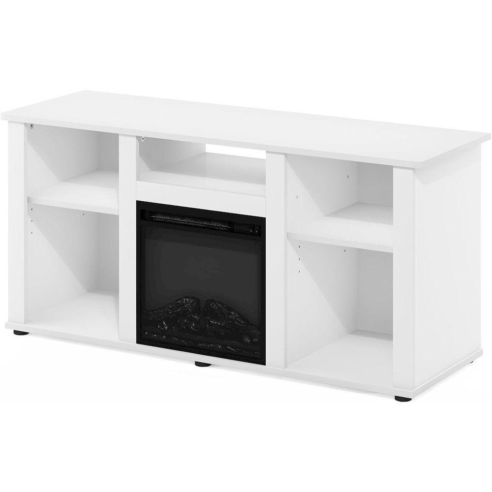 White 55 Inch Fireplace TV Stand with Five Shelves and Elegant Electric Insert. Picture 4