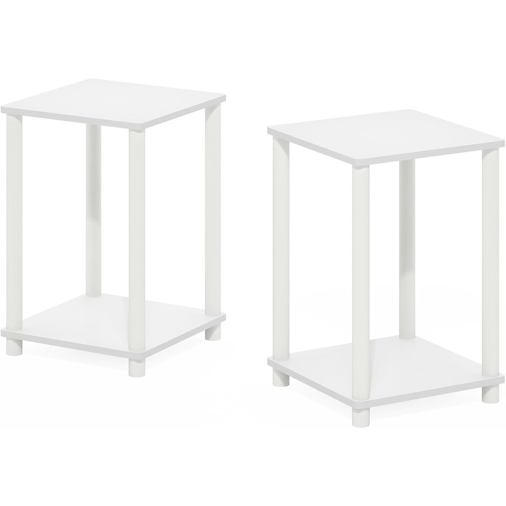 White Wooden End Tables Set of 2 with Storage Shelves for Living Room. Picture 1