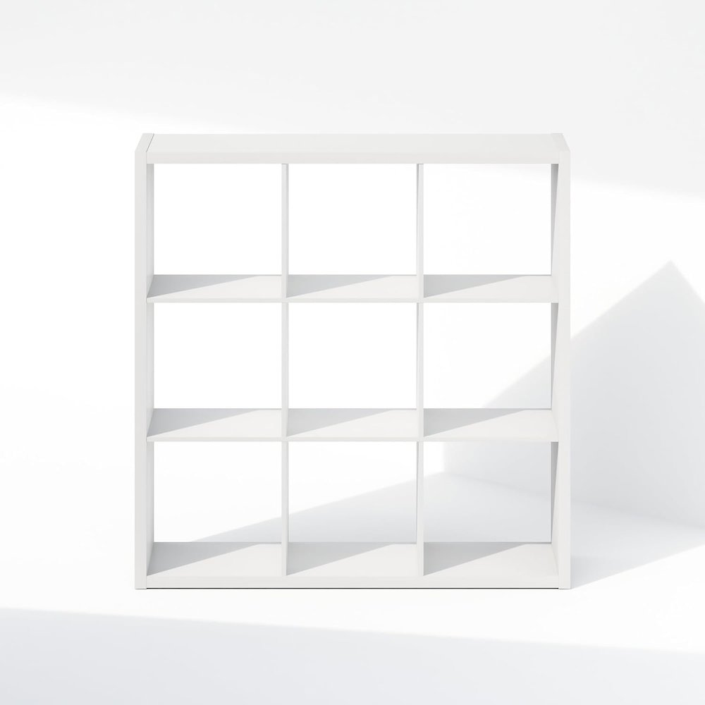 White Engineered Wood Cube Storage Organizer with 9 Open Storage Cubes. Picture 4