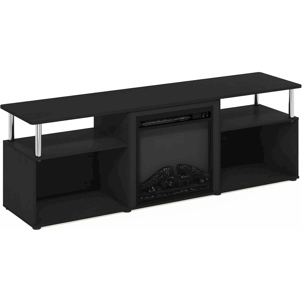 Black 70 Inch Fireplace TV Stand with Four Shelves and Elegant Electric Insert. Picture 5