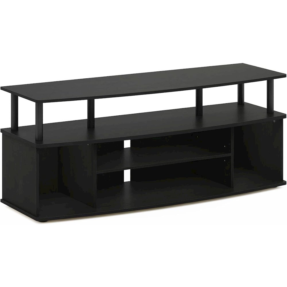Black TV Stand with 3 Open Shelves, 2 Cabinets, for Up to 55 Inch TV. Picture 1
