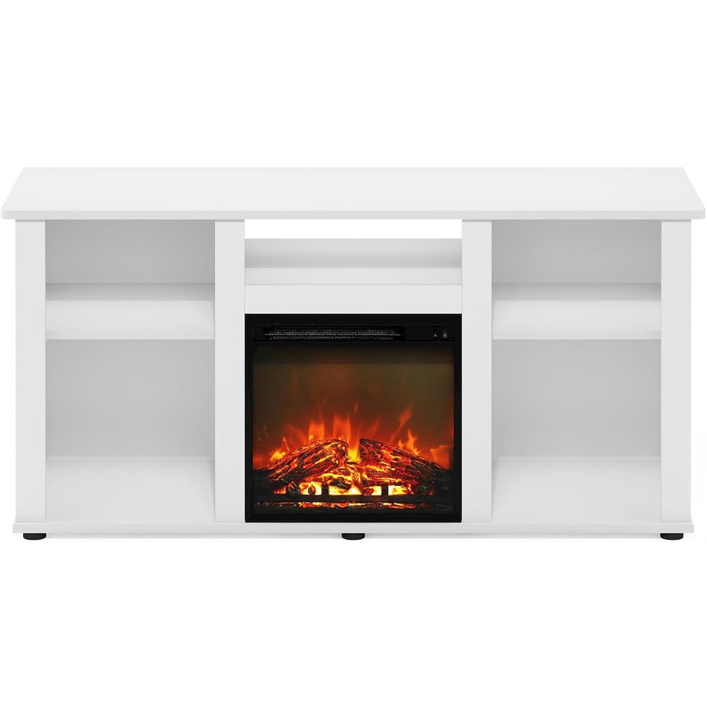 White 55 Inch Fireplace TV Stand with Five Shelves and Elegant Electric Insert. Picture 5