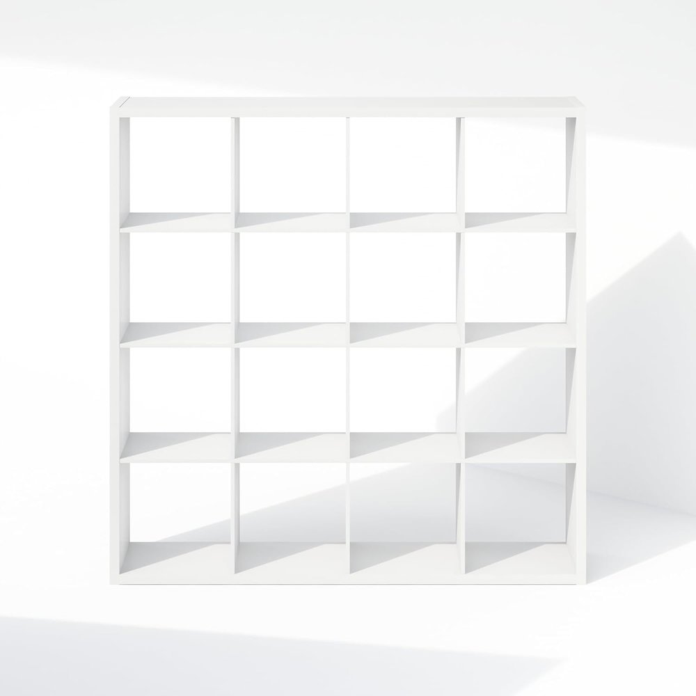 White Engineered Wood 16 Cube Storage Organizer with Open Back Shelves. Picture 4