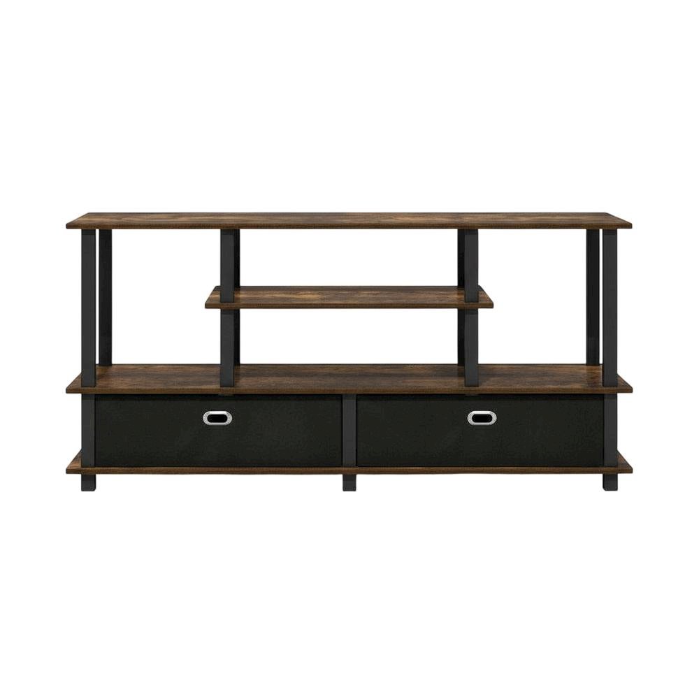 Large TV Stand, up to 55-Inch TV, Storage Bin, Brown Finish, Rubberwood. Picture 4