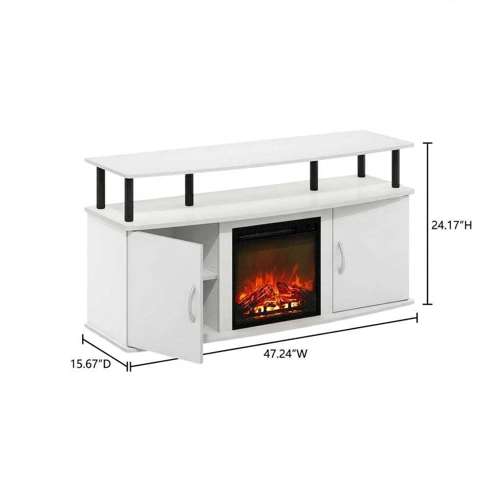 White Fireplace TV Stand for Up to 55 Inch TVs with Open Shelf Storage. Picture 7