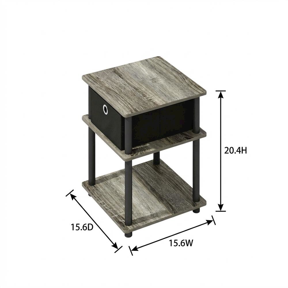 3-Tier End Table with Storage Bin in Grey Oak and Black Finish. Picture 7