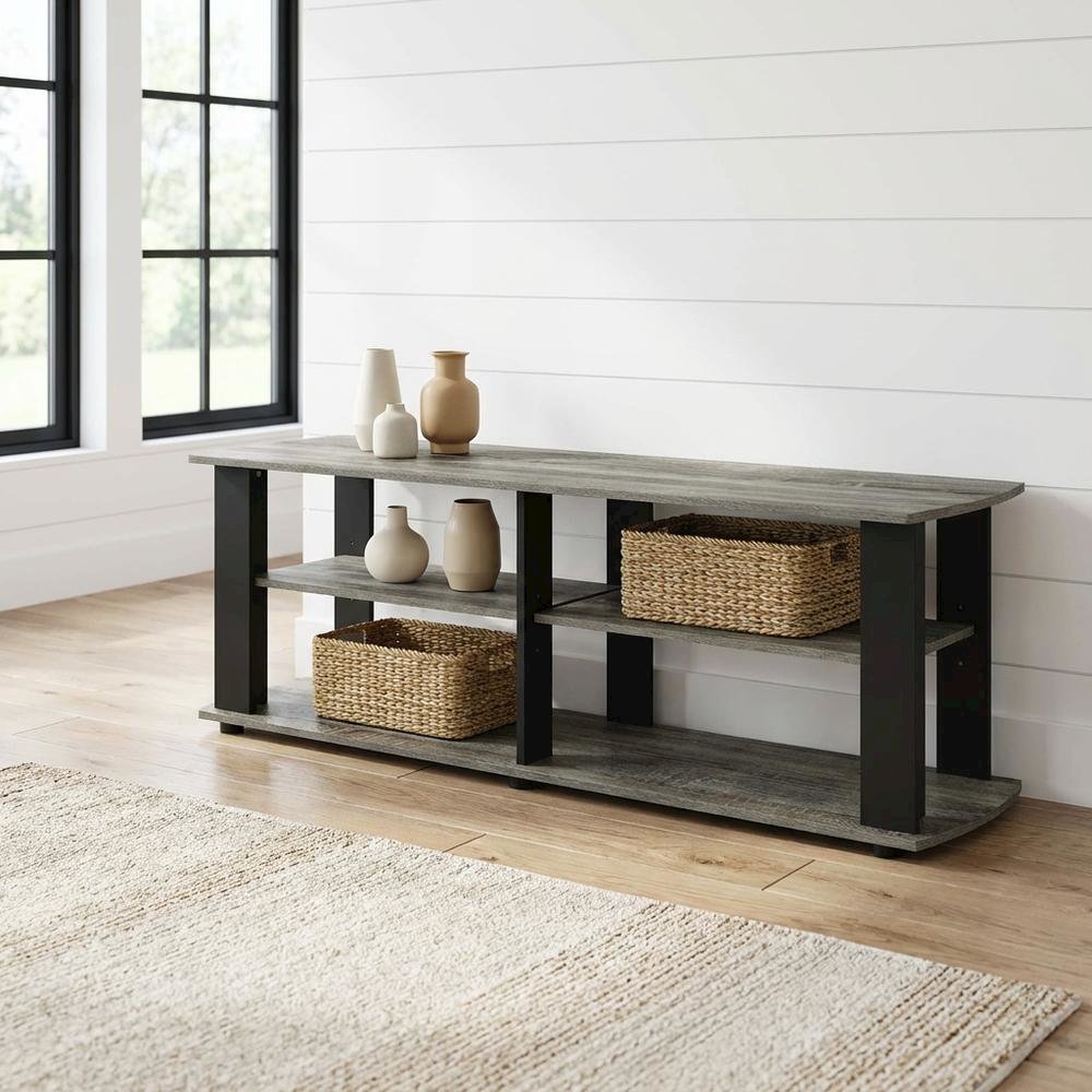 Black and French Oak TV Stand with Composite Wood Construction for Living Room. Picture 2