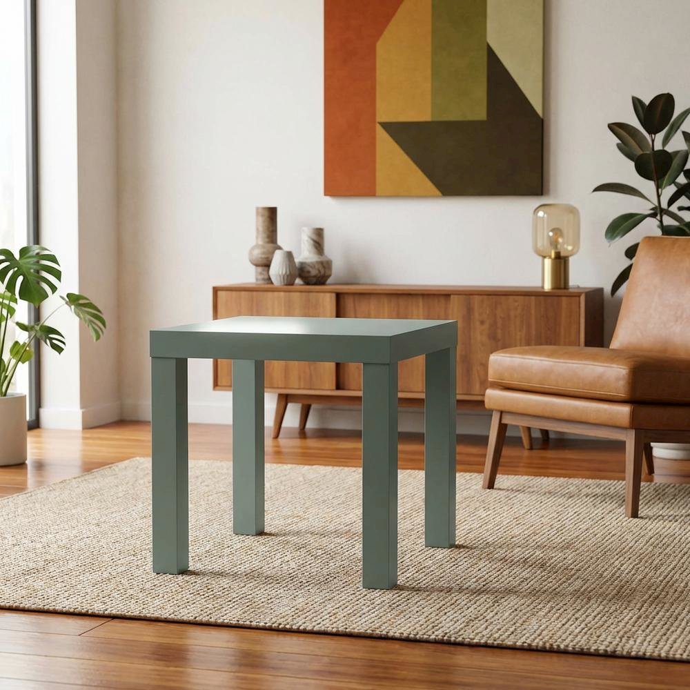 Sage Green Square End Table with Thick Top and Modern Design. Picture 2