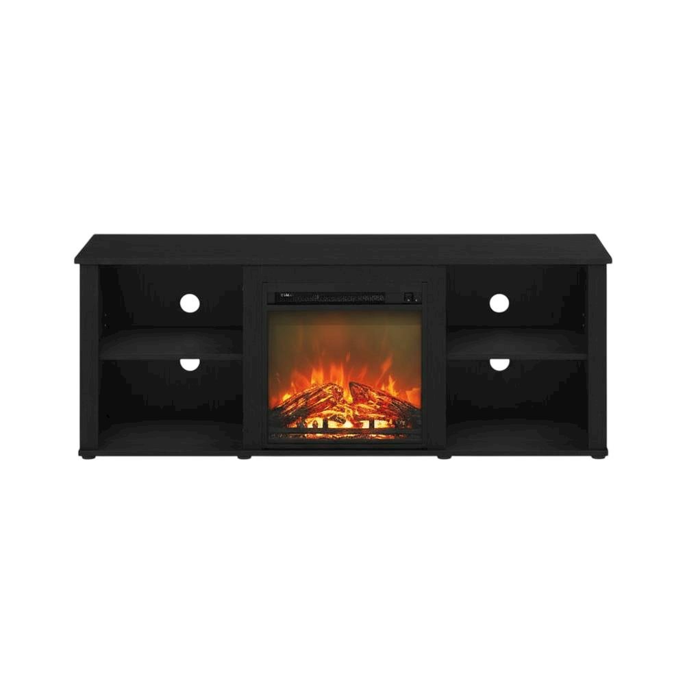 Wood TV stand, fireplace, Americano finish, modern design, multi-functional. Picture 4