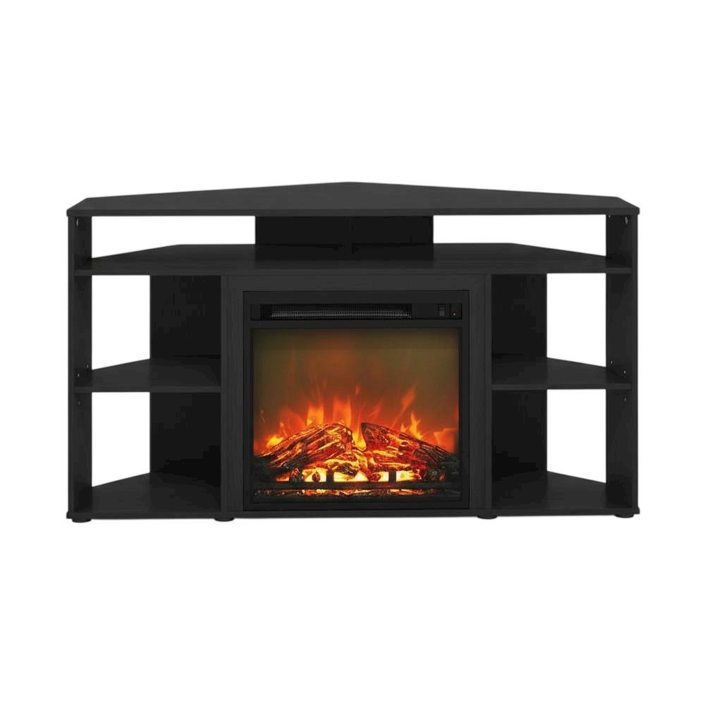 Wooden corner TV stand with fireplace for up to 55-inch screens, Americano style. Picture 4