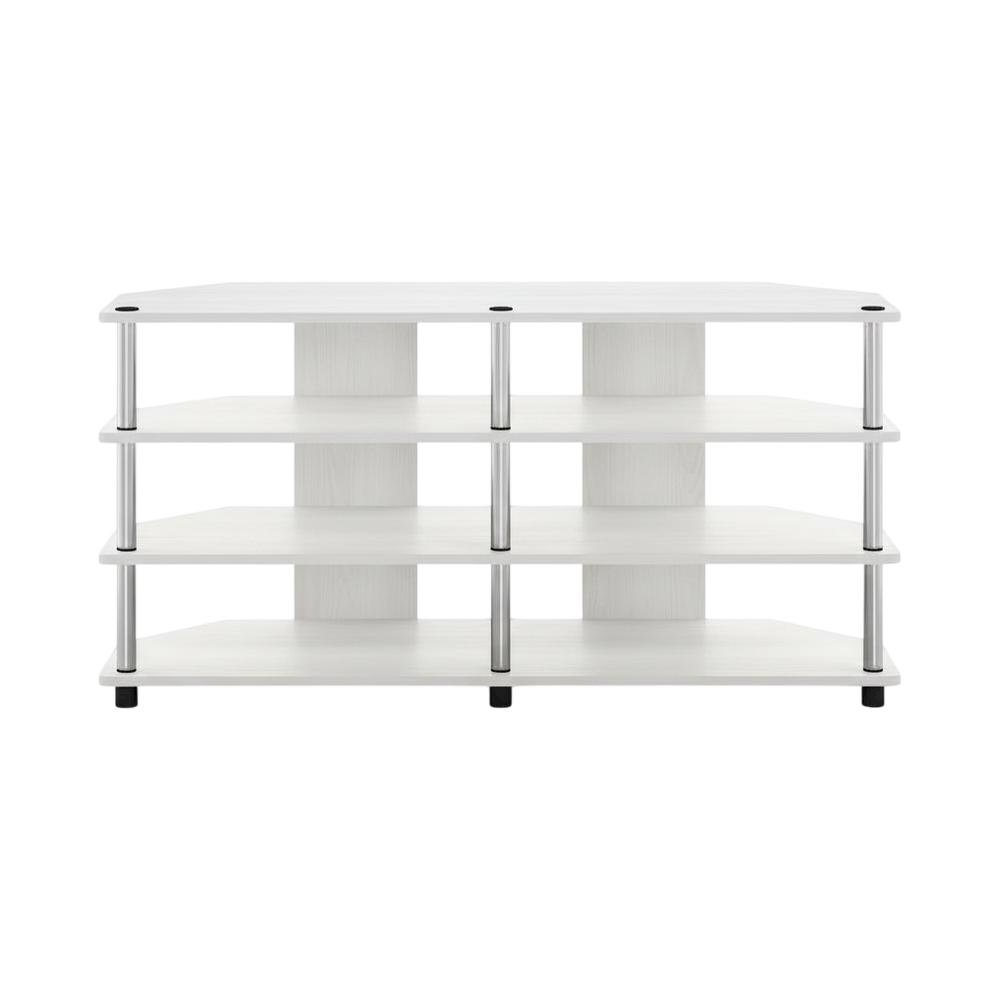 White 4-Tier Corner TV Stand for TVs up to 55 inches with easy assembly. Picture 4