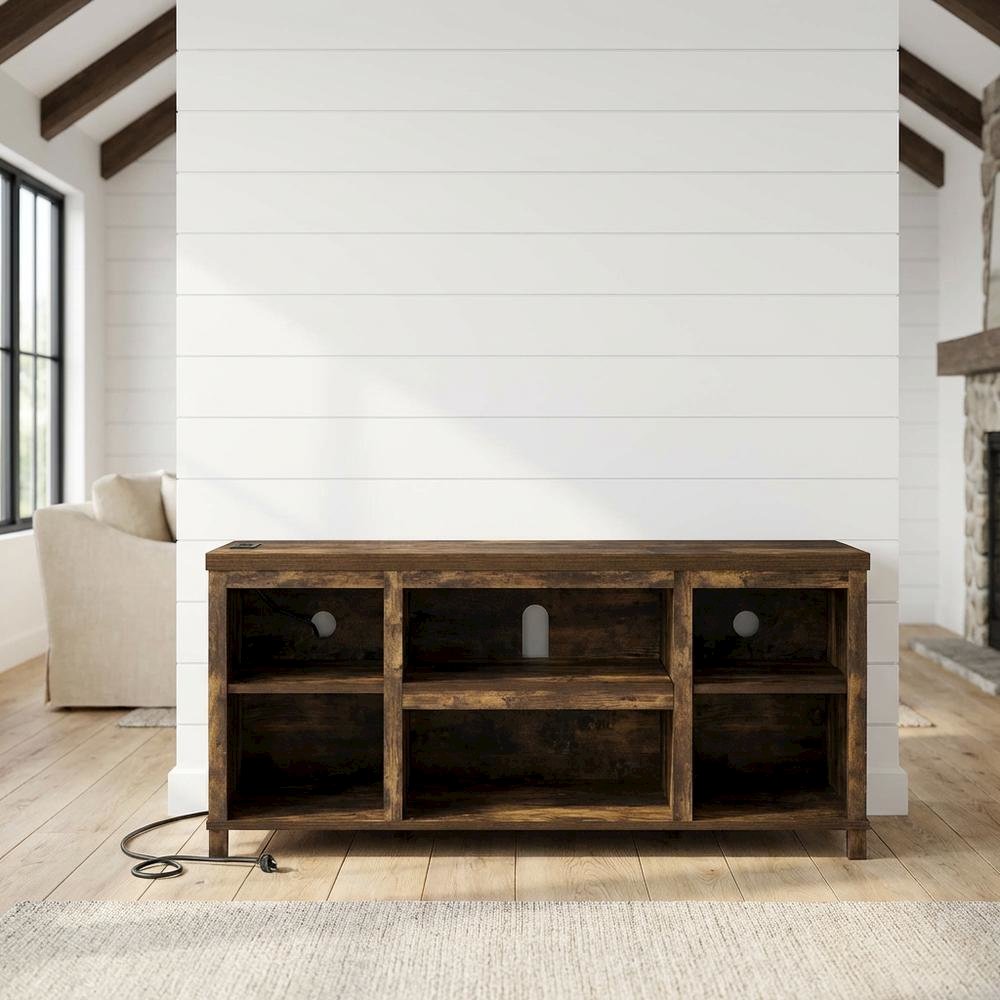 Wooden 3-Tier Entertainment Center for TV up to 55 Inch, USB Ports, Power Outlet. Picture 2