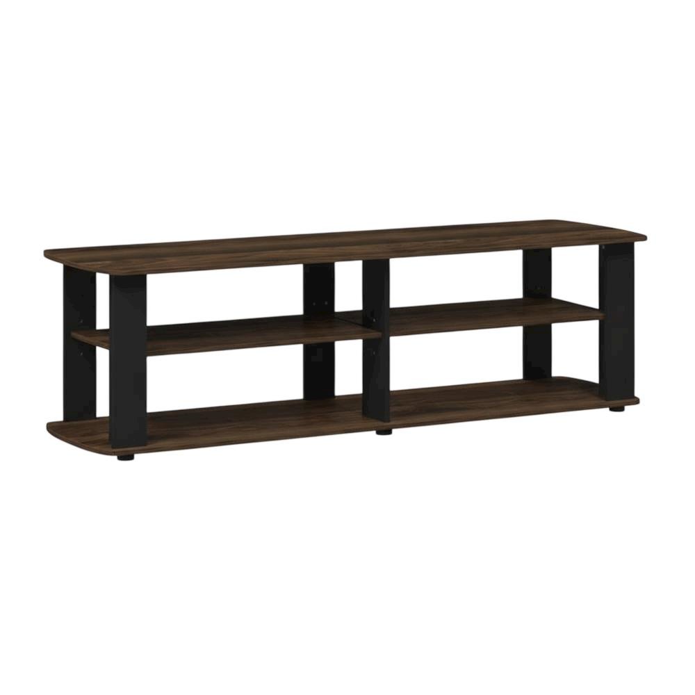Walnut and black entertainment center with composite wood finish for TV storage. Picture 1