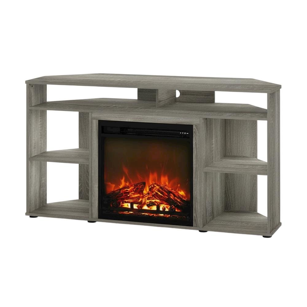 French Oak Grey TV Stand with Fireplace for Up to 55-Inch Screens. Picture 1