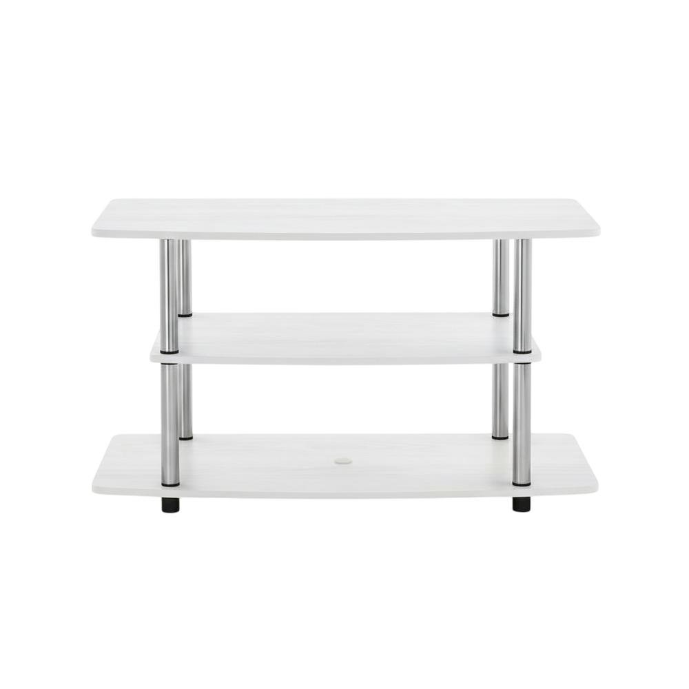 White Oak/Chrome TV Stand with 3-Tier Shelving and Wooden Construction. Picture 4
