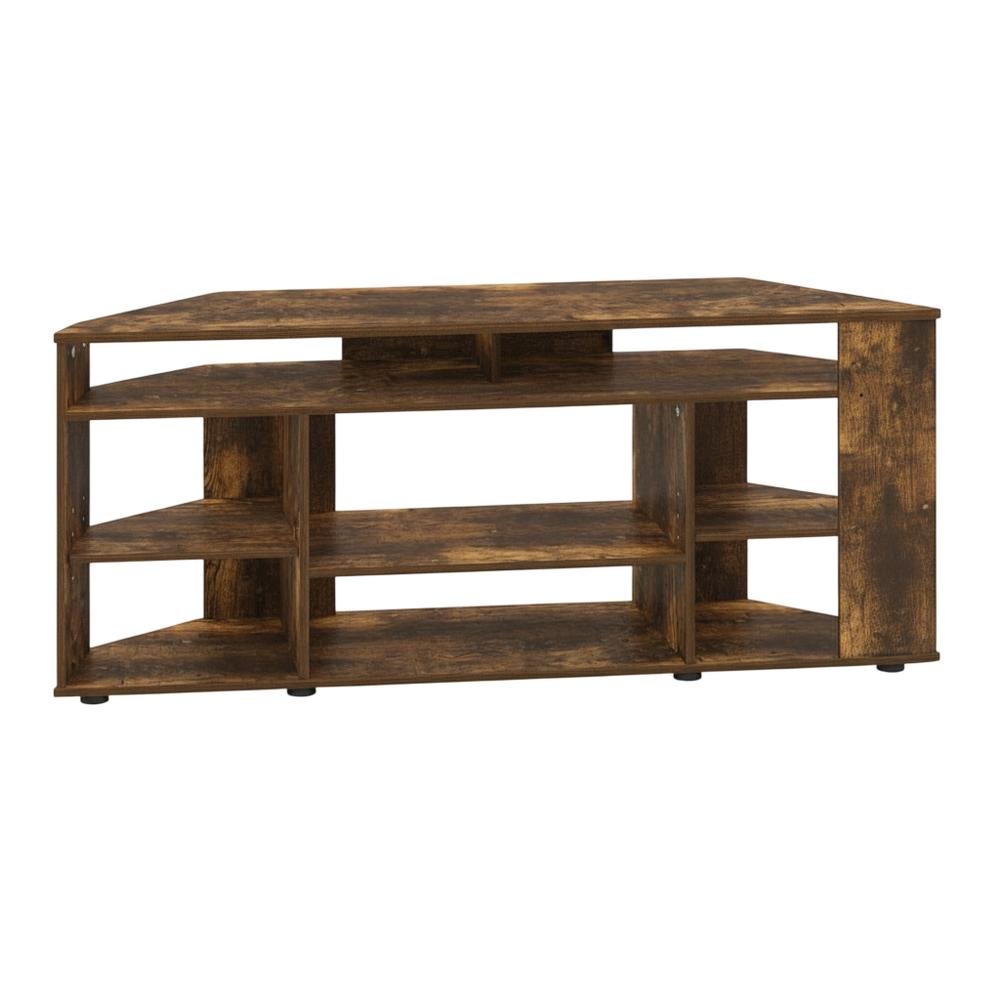 Gold Corner TV Stand for Up to 55-Inch Screens, Rubberwood & Walnut Veneers. Picture 1