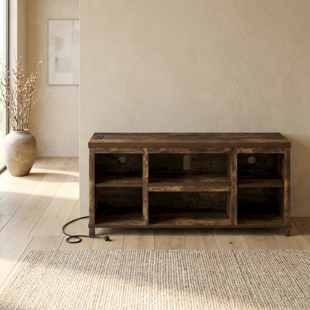 Wooden 3-Tier Entertainment Center for TV up to 55 Inch, USB Ports, Power Outlet. Picture 3