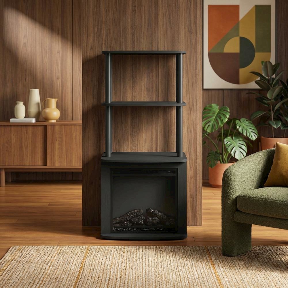 Black, Display Side Table, Open Shelf, Fireplace Ready. Picture 3