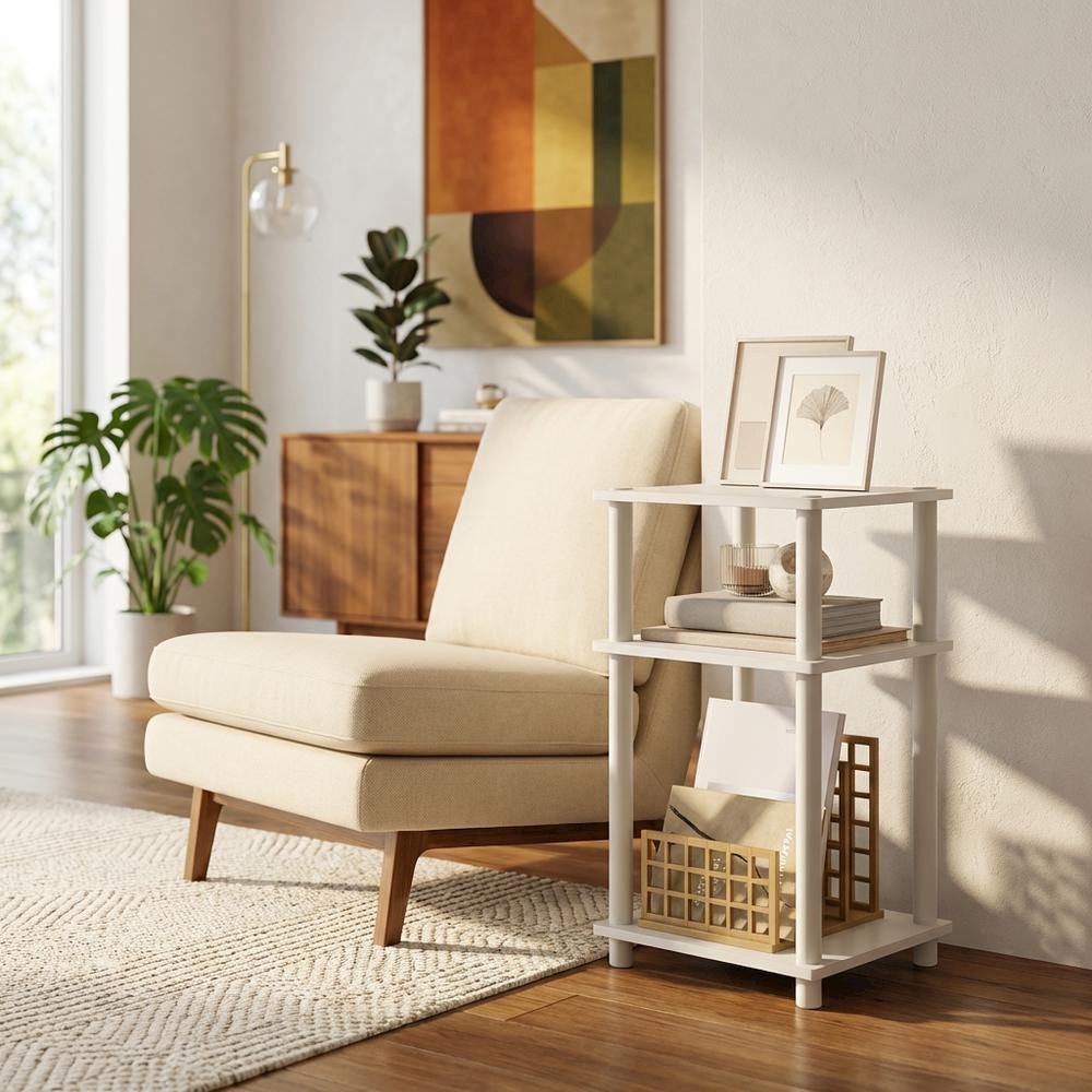 White 3-Tier Side Table with Modern End and Bedside Design. Picture 2