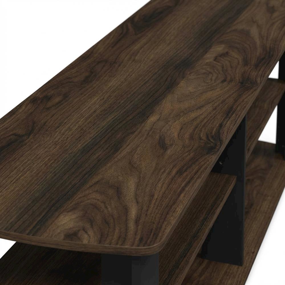 Walnut and black entertainment center with composite wood finish for TV storage. Picture 5
