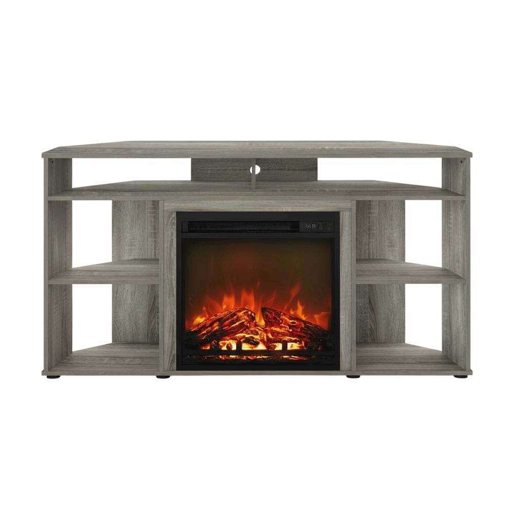 French Oak Grey TV Stand with Fireplace for Up to 55-Inch Screens. Picture 4