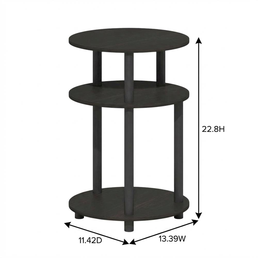 Espresso 3-Tier Oval Nightstand with Open Shelving Bedside Table. Picture 7
