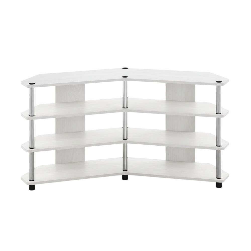 White 4-Tier Corner TV Stand for TVs up to 55 inches with easy assembly. Picture 1
