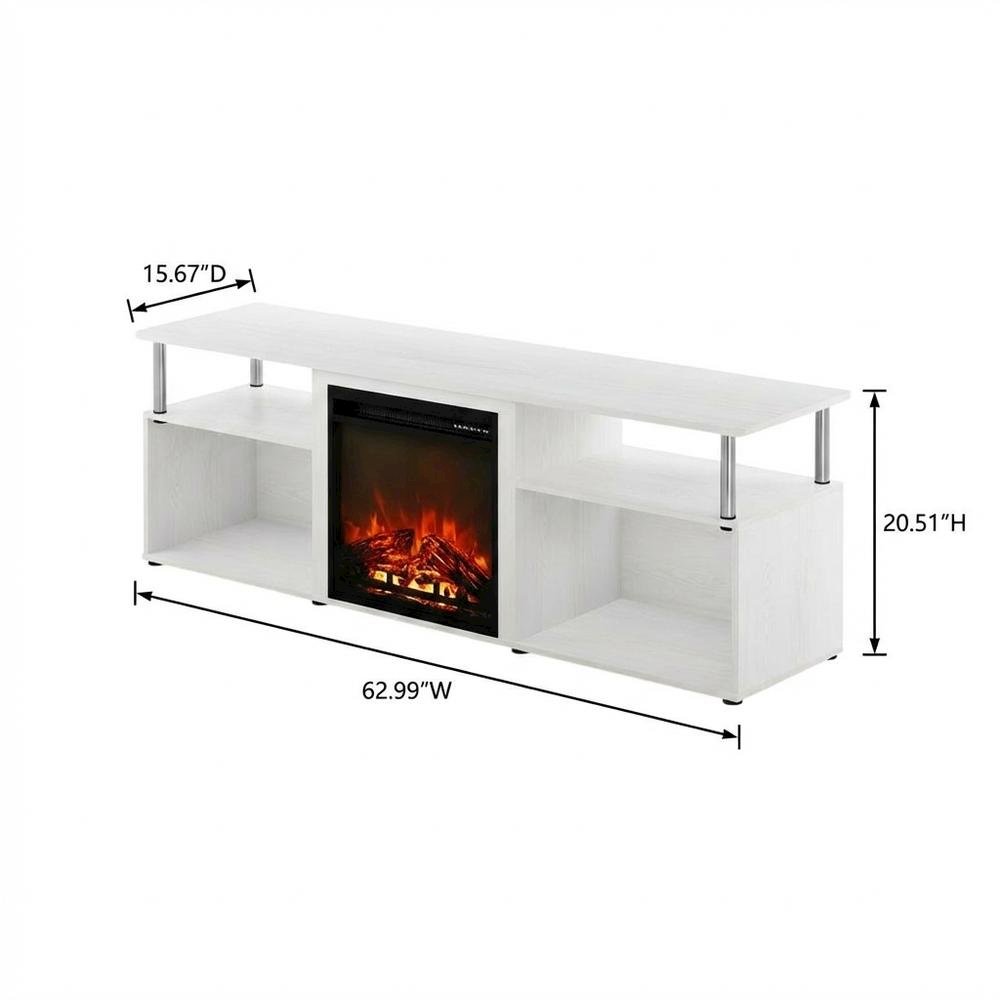 White Oak, Chrome Fireplace Entertainment Center, TVs up to 70 Inches. Picture 7