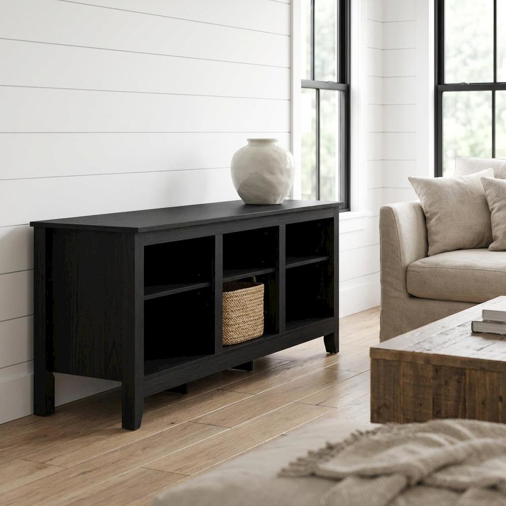 Wood TV Entertainment Center for 65 Inch TV with Américo Finish and Storage. Picture 2