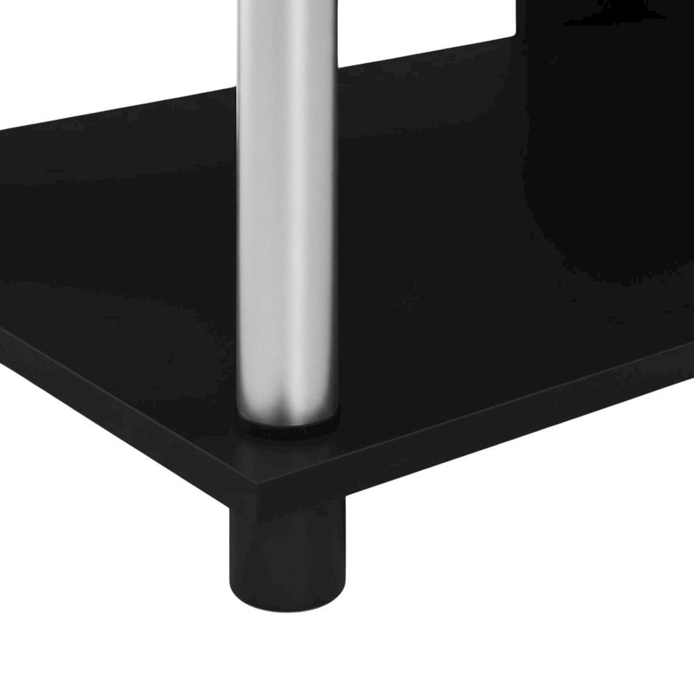 Wooden TV stand in Americano finish with stainless steel tubes, 3-tier design. Picture 6