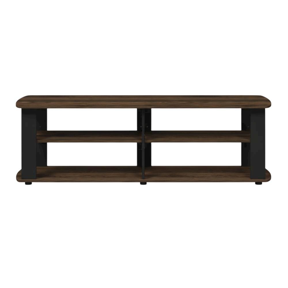 Walnut and black entertainment center with composite wood finish for TV storage. Picture 4