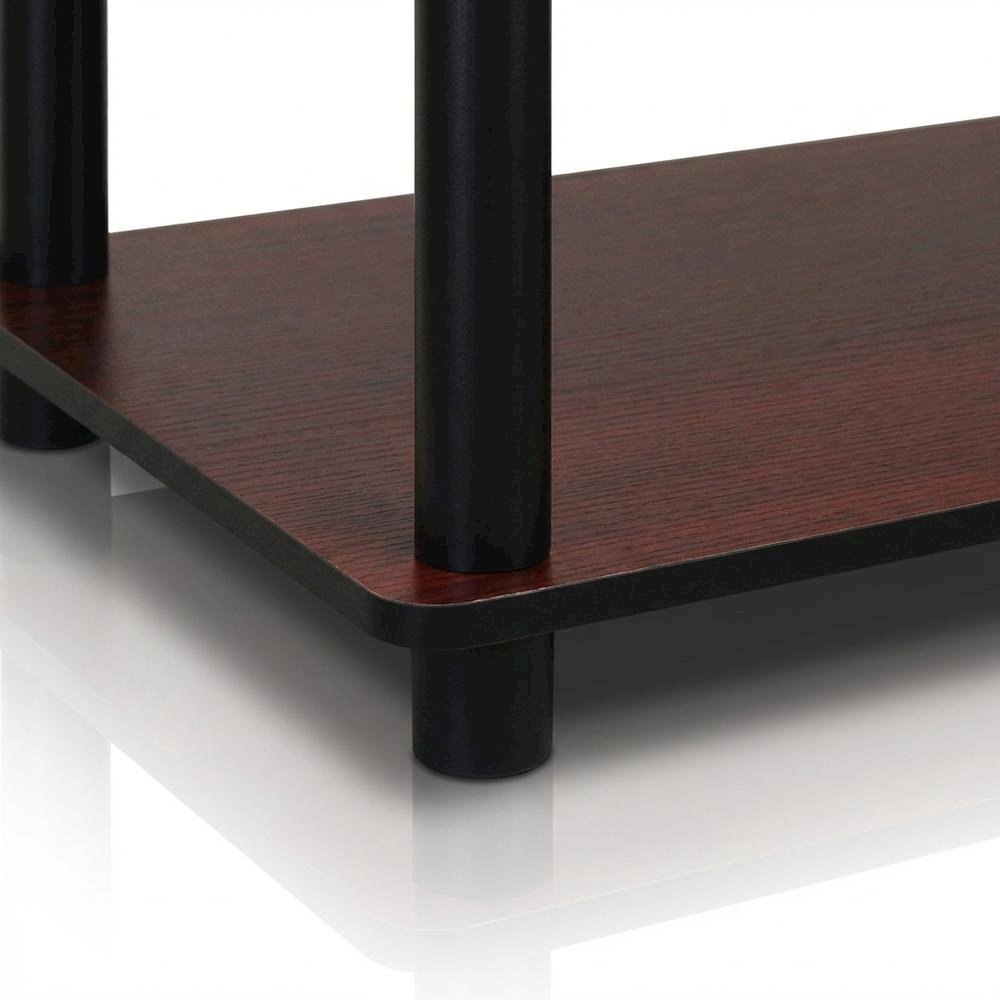 Dark Cherry TV Stand with Black Tube Frame and Composite Wood Construction. Picture 6