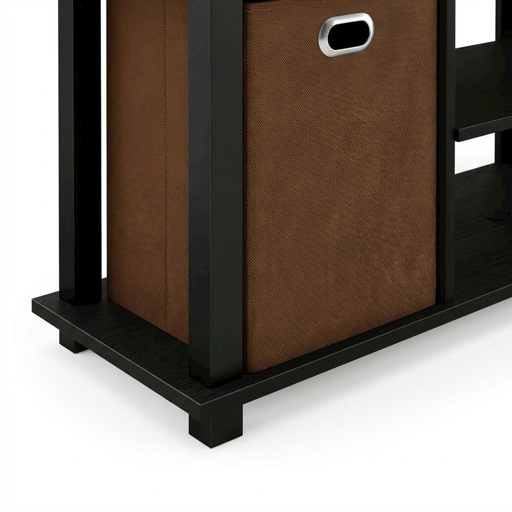 Wooden Entertainment Center with Storage Bins in Americano and Black Finish. Picture 6