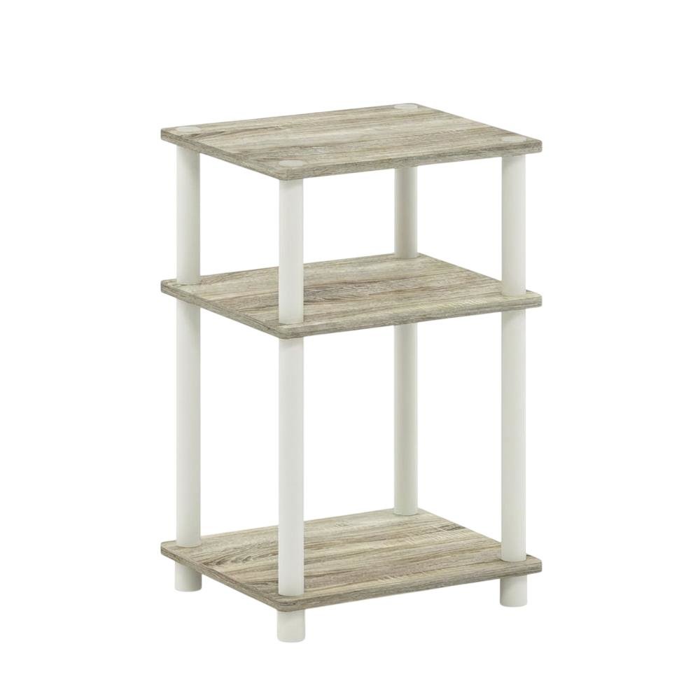 3-Tier End Table in Sonoma Oak and White with Multi-Level Storage. Picture 1