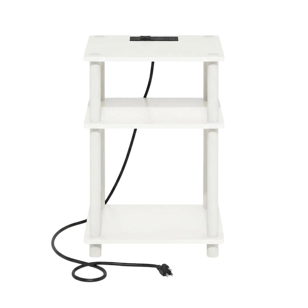 White, Storage Side Table, Open Shelf, USB Charging. Picture 4