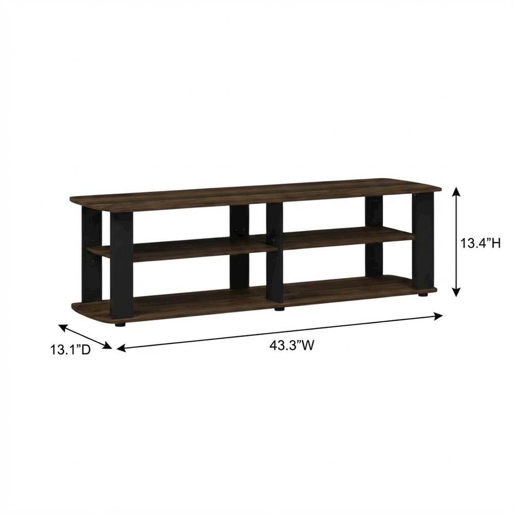 Walnut and black entertainment center with composite wood finish for TV storage. Picture 7