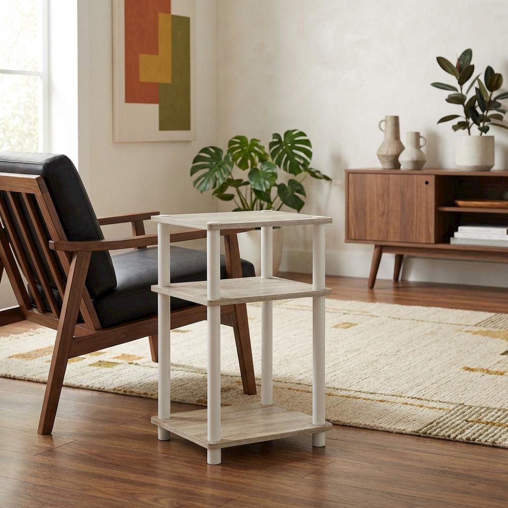 Light Oak 3-Tier End Table with Multi-Level Storage for Bedroom and Living Room. Picture 2