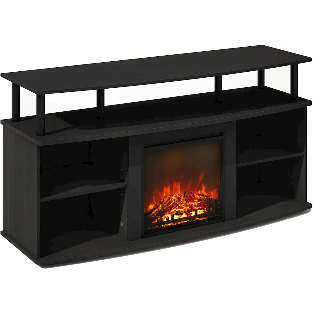 Black Fireplace TV Stand,Four Shelves for 55 Inch Displays and Media Storage. Picture 1