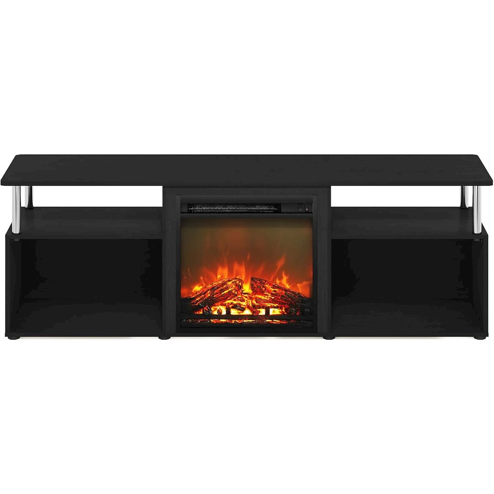 Black 70 Inch Fireplace TV Stand with Four Shelves and Elegant Electric Insert. Picture 4