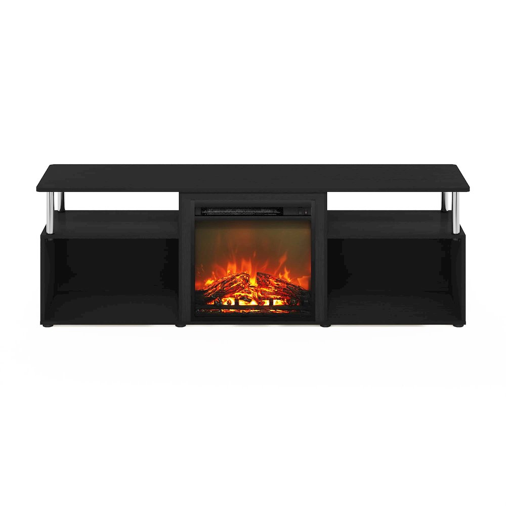 Furinno Jensen Fireplace Entertainment Center for TV up to 70 Inch with Stainless Steel Tubes, Americano/Chrome. Picture 4