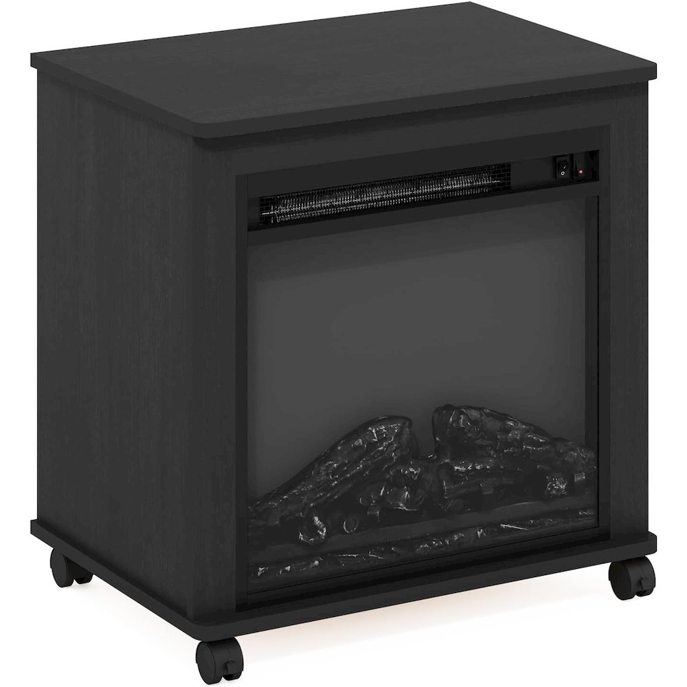 Black Electric Fireplace End Table with Heater for Indoor Use on Wheels. Picture 6