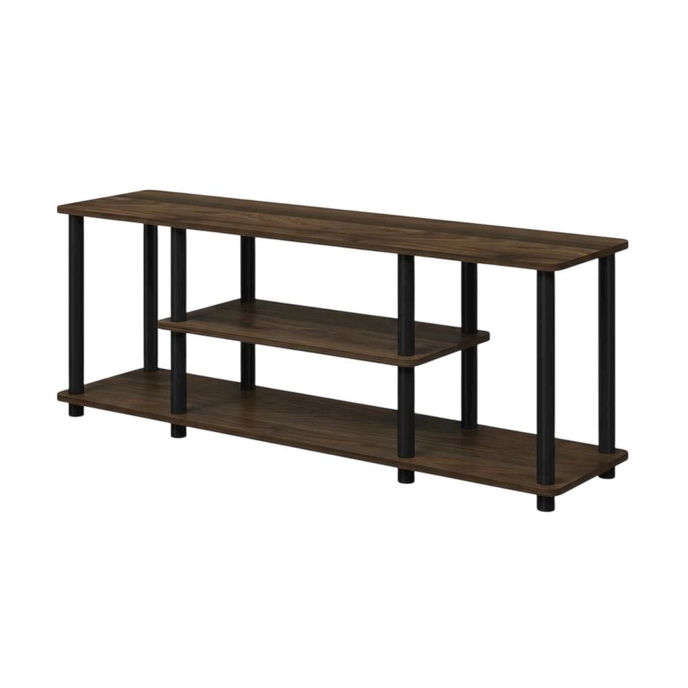 Walnut/Black TV Stand with 3-Tier Open Shelves and Modern Design. Picture 1