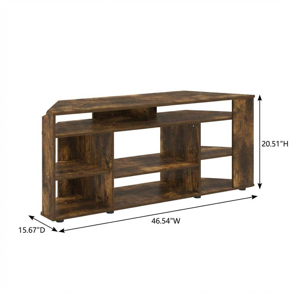 Gold Corner TV Stand for Up to 55-Inch Screens, Rubberwood & Walnut Veneers. Picture 7