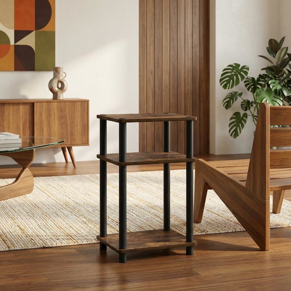 Amber Oak 3-Tier End Table with Multi-Level Storage and Modern Design. Picture 2