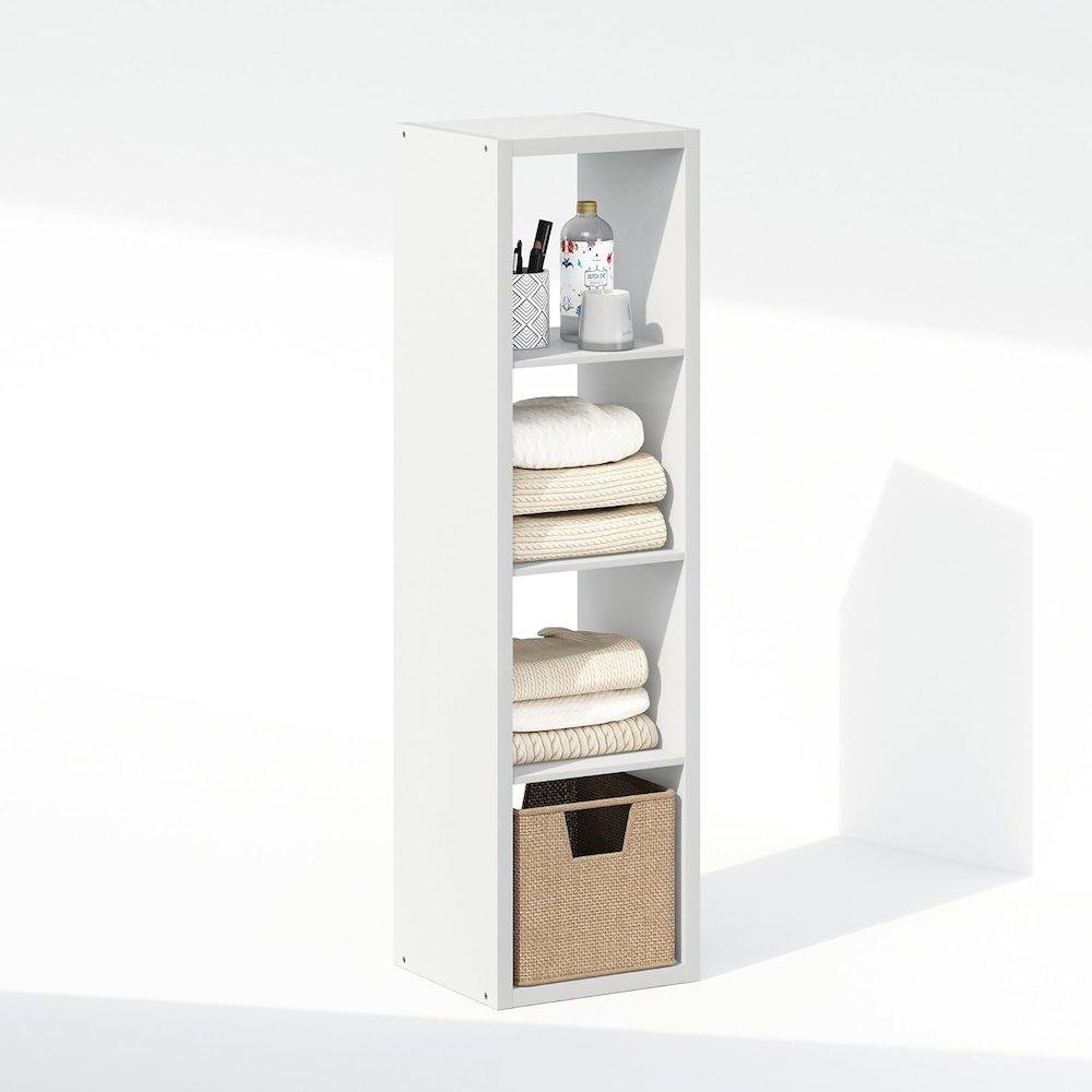 White Wood 4 Cube Storage Organizer with Open Back Vertical Cube Storage. Picture 4