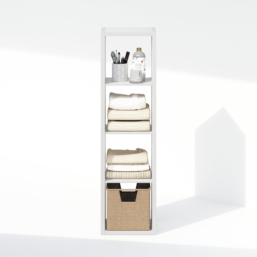 White Wood 4 Cube Storage Organizer with Open Back Vertical Cube Storage. Picture 6