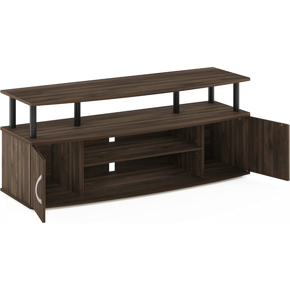 Brown 50 Inch TV Stand with Open Shelves and Dual Storage Cabinet Doors. Picture 4