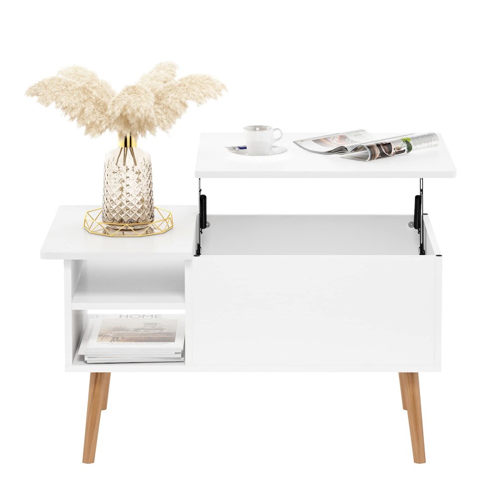 Jensen Lift Top Coffee Table With Wooden Leg, Solid White. Picture 6