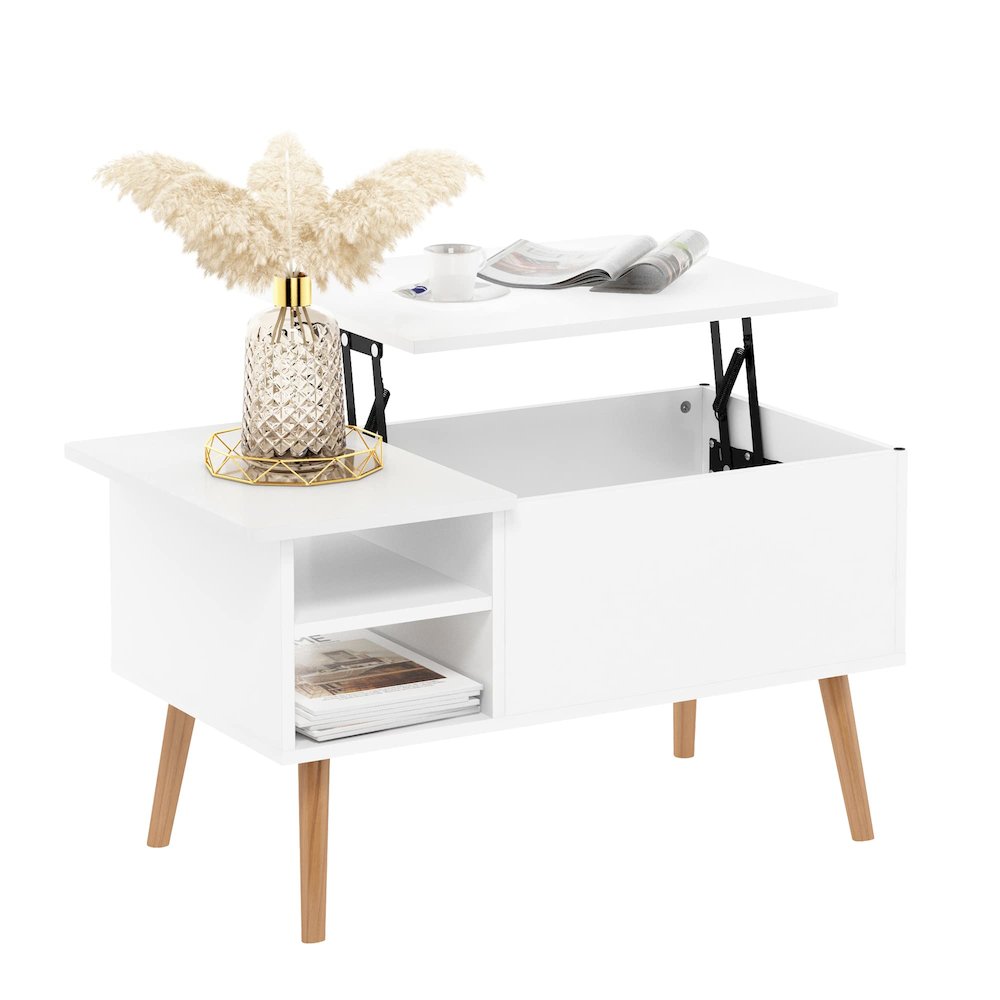 Jensen Lift Top Coffee Table With Wooden Leg, Solid White. Picture 5